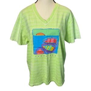 Fresh Produce Vintage Tampa Bay Graphic T-Shirt Women's Small Lime Green Striped